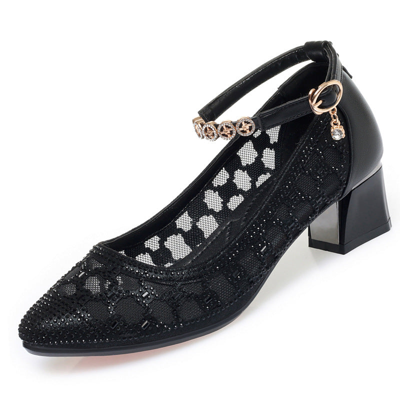 Damen Pump-Sandalen mit dekorativem Riemchen und funkelnden Strassdetails EB