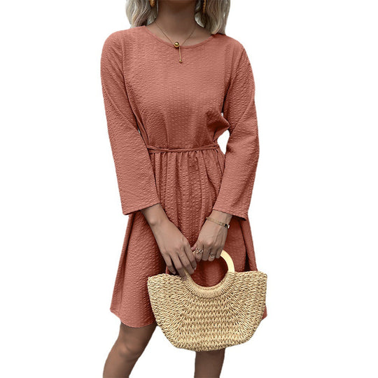 Damen legeres Kleid mit taillierbarem Gürtel und 3/4-Ärmeln EB