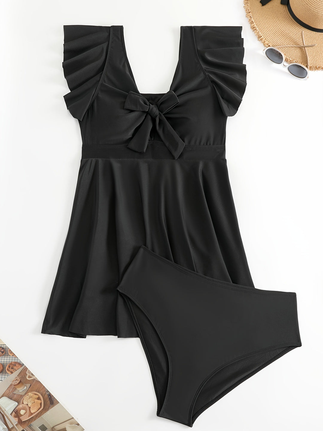 Damen figurbetonter Badeanzug mit elegantem Rüschendesign EB