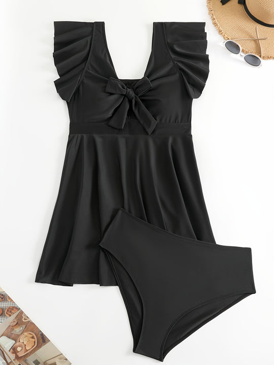 Damen figurbetonter Badeanzug mit elegantem Rüschendesign EB