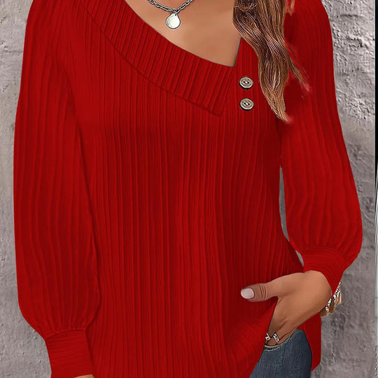 Damen lässige Bluse mit asymmetrischem Kragen und dekorativen Knöpfen EB