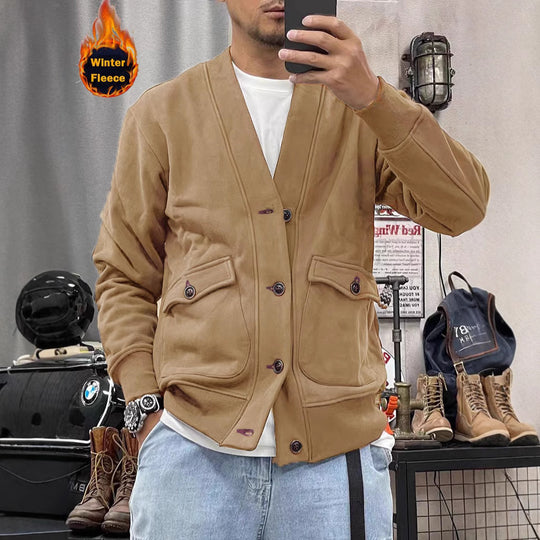 Herren modische Fleecejacke mit praktischen Taschen und eleganter Knopfleiste EB