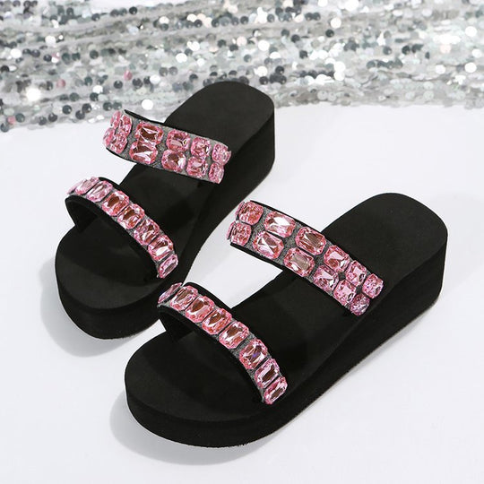 Damen Wedge-Pantoletten mit funkelnden Strassdetails EB