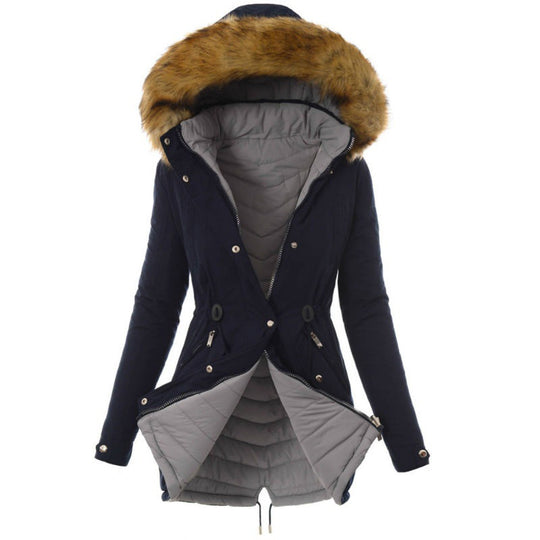 Damen modische Winterjacke mit abnehmbarem Kunstfellkragen EB