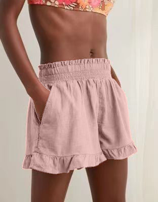 Damen Sommerkurze Hose mit elastischem Bund und fröhlichem Rüschensaum EB