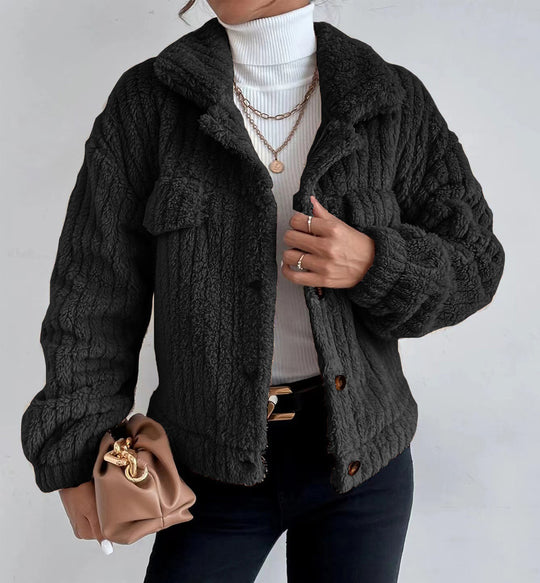 Damen kuschelige Overshirtjacke mit strukturiertem Fell EB