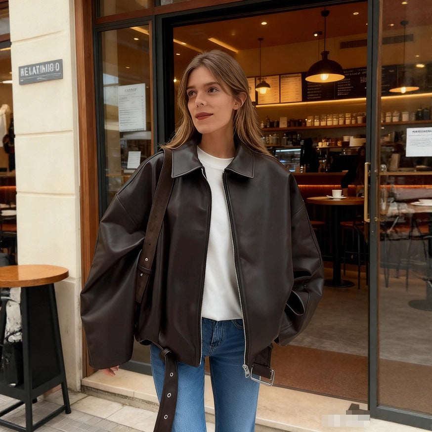 Damen Künstliche jacke mit hohem Kragen und praktischen Taschen EB