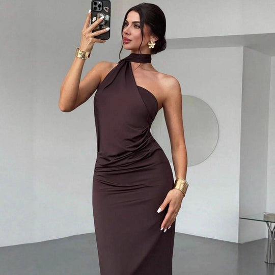 Damen Elegantes Langarm-Minikleid mit drapierter Silhouette und schickem Stehkragen EB