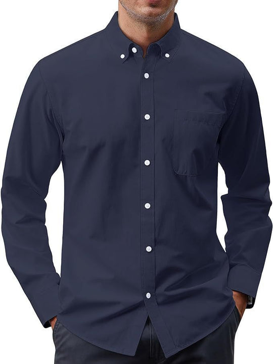 Herren nan Slim-Fit Oxford-Hemd mit Button-Down-Kragen, Brusttasche und elastischer Baumwollmischung EB