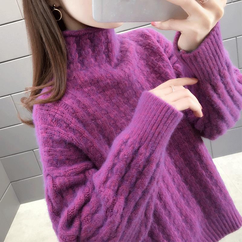 Damen Strickpullover im modernen Rippdesign mit hohem Kragen und lässigen Ärmeln EB