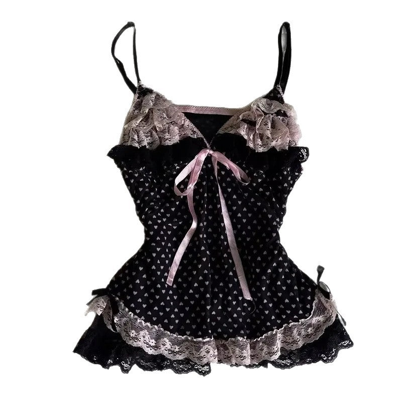 Damen verführerisches Schlafkleid mit Spitzenbesatz und Rüschendetails EB