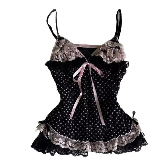 Damen verführerisches Schlafkleid mit Spitzenbesatz und Rüschendetails EB