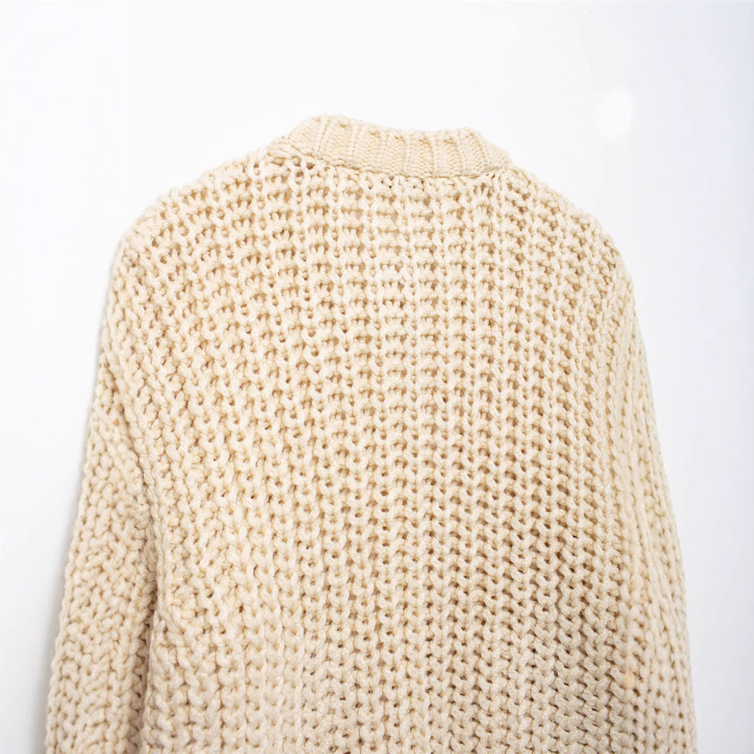 Damen kuschelige Strickjacke mit großen Knöpfen EB