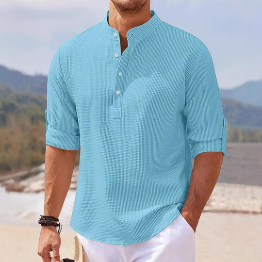 Herren lässiges Henley-Shirt mit strukturierter Oberfläche EB