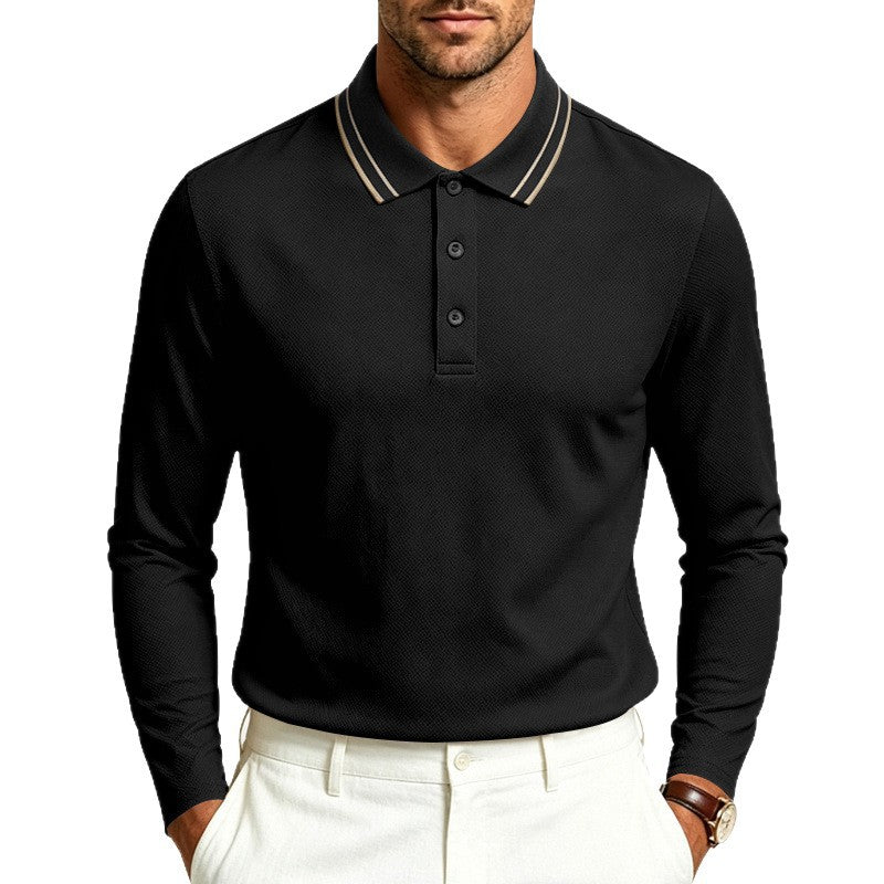 Herren nan langärmeliges Piqué-Poloshirt mit kontrastkragen und dreifach geknöpfter Leiste EB