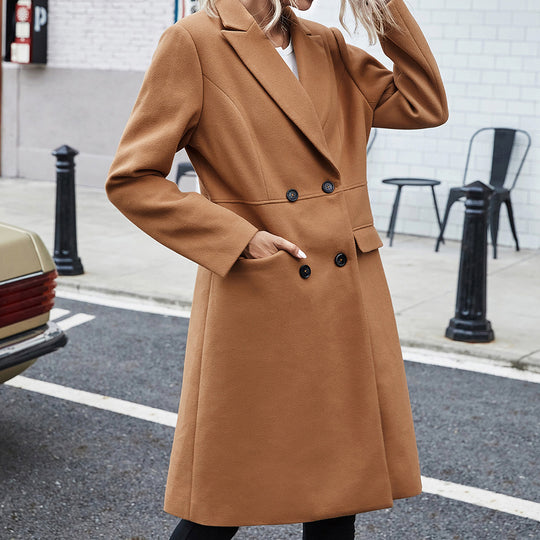 Damen elegante Wende-Mantel mit Reverskragen und doppelter Knopfleiste EB