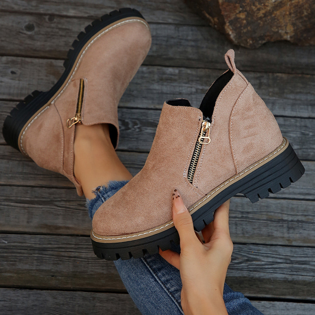 Damen modische Stiefeletten mit dekorativem Reißverschlussdesign und rutschfester Sohle EB