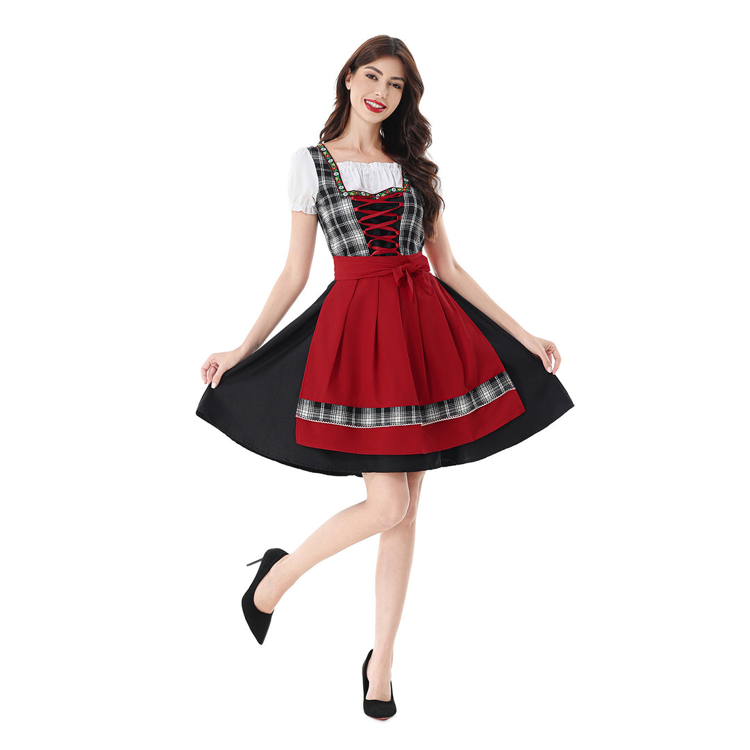 Damen nan traditionelles Dirndlkleid mit Karo-Mieder und gesteppter Schürze EB