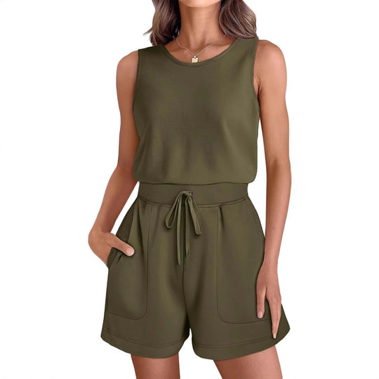 Damen lässiger Jumpsuit mit bequemem Taillengürtel und praktischen Taschen EB