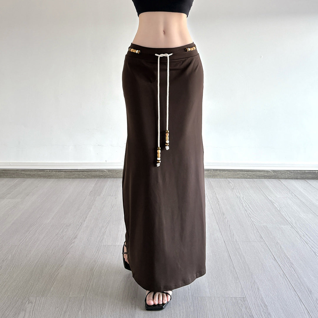 Damen Langer Jersey-Rock mit verstellbarem Bund und verspielten Akzenten EB