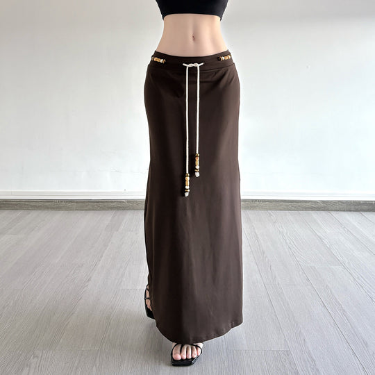 Damen Langer Jersey-Rock mit verstellbarem Bund und verspielten Akzenten EB