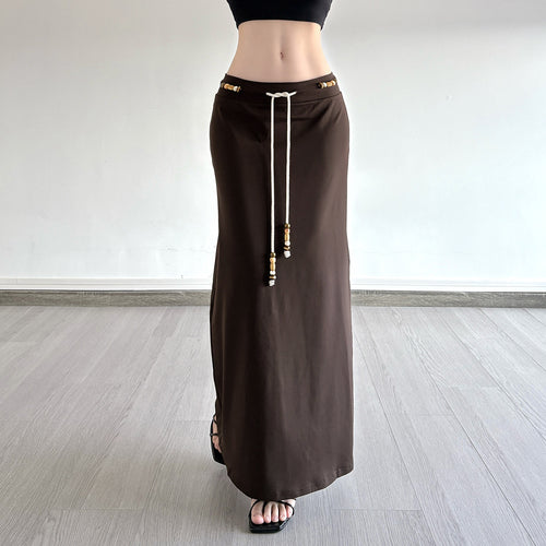 Damen Langer Jersey-Rock mit verstellbarem Bund und verspielten Akzenten EB