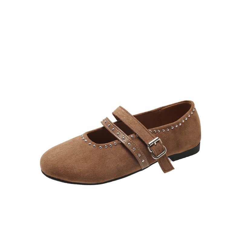Damen Elegante Ballerinas mit dekorativen Schnallen und weichem Wildleder EB