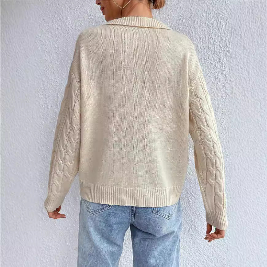 Damen Grobstrickpullover mit V-Ausschnitt und soften Struktur EB