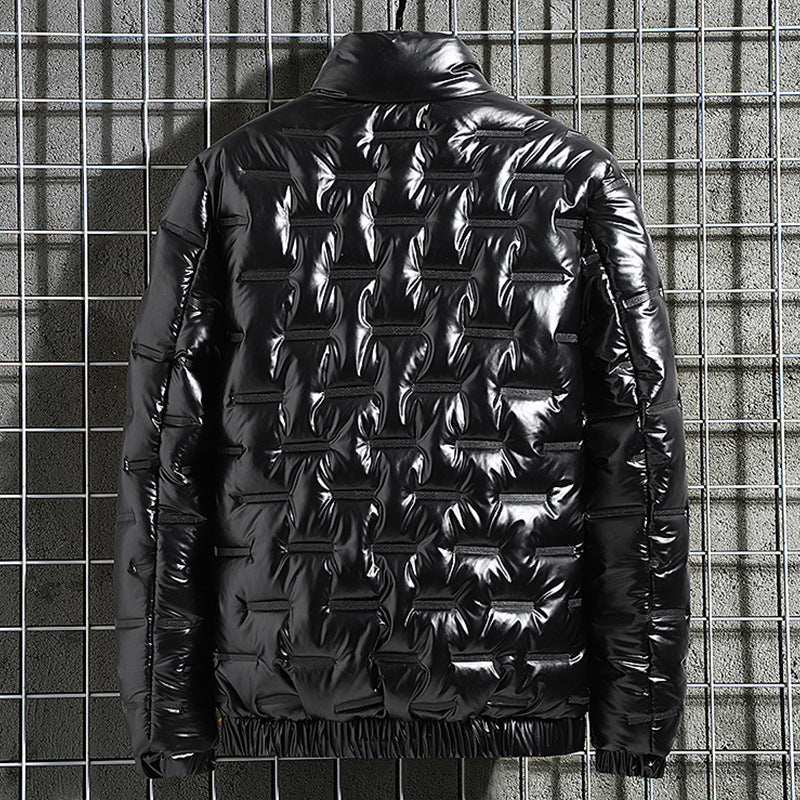 Herren Glänzende Steppjacke mit geometrischer Steppung und Stehkragen EB