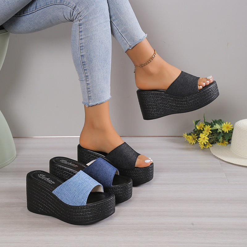 Damen Wedge-Pantoletten mit eleganter Textil-Oberfläche und komfortablem Fußbett EB