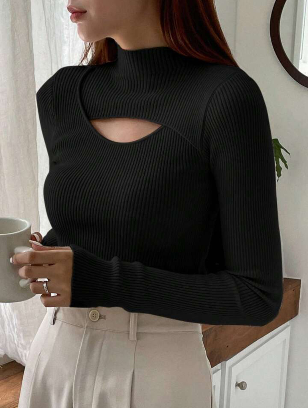 Damen Elegantes Langarm-Oberteil mit schickem Auschnitt EB