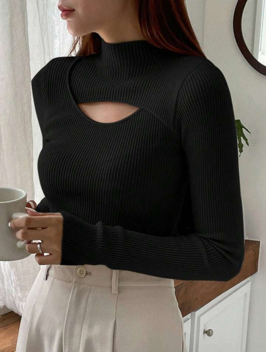 Damen Elegantes Langarm-Oberteil mit schickem Auschnitt EB