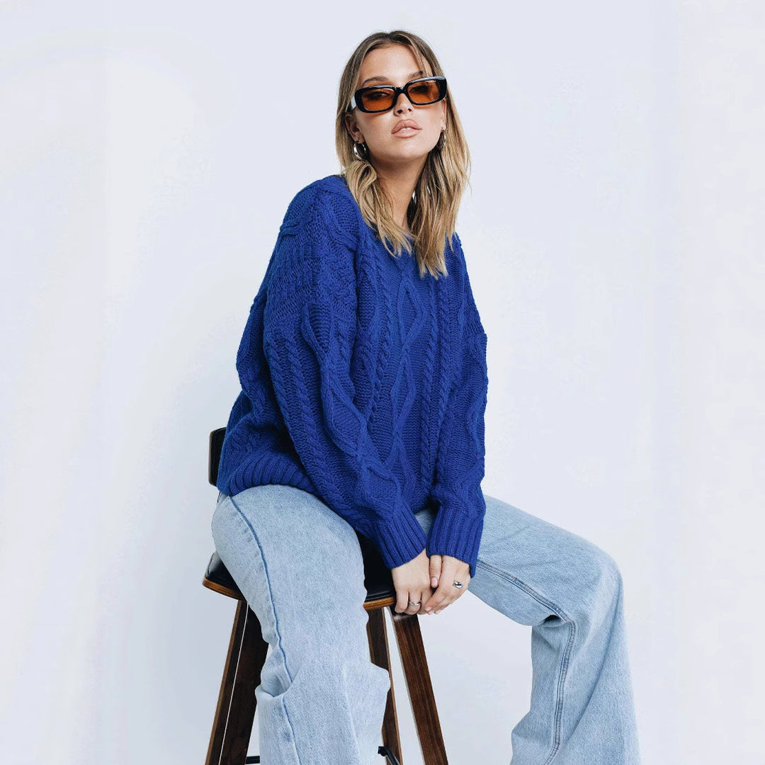 Damen Grobstrickpullover mit voluminösen Ärmeln und klassischem Zopfmuster EB