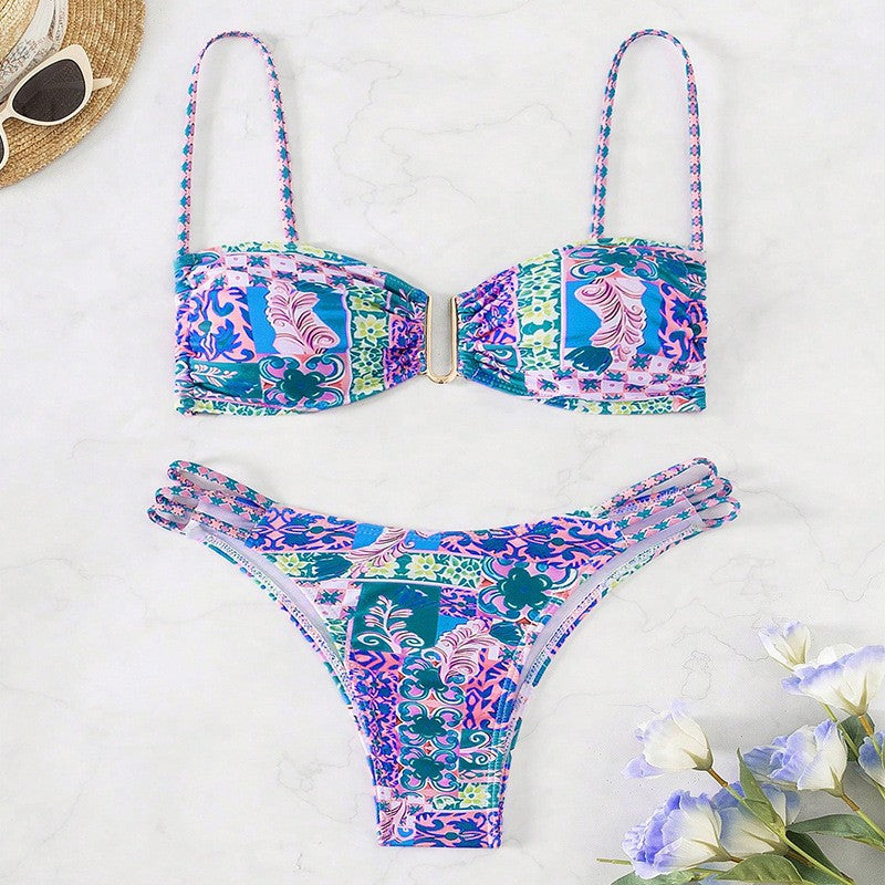 Damen Bandeau-Bikini mit verspieltem floralem Design EB