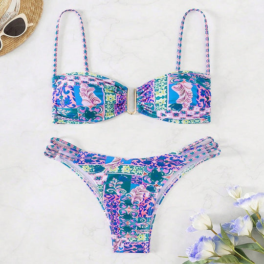 Damen Bandeau-Bikini mit verspieltem floralem Design EB