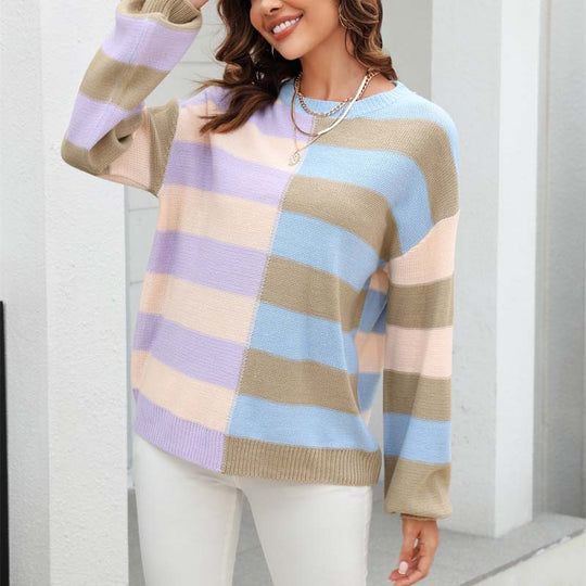 EB | Farbiger Gestreifter Strickpullover Mit Stil