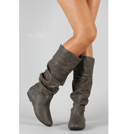 Damen nan lässige kniehohe Slouch-Stiefel mit flexiblem Schaft und flachem Absatz EB