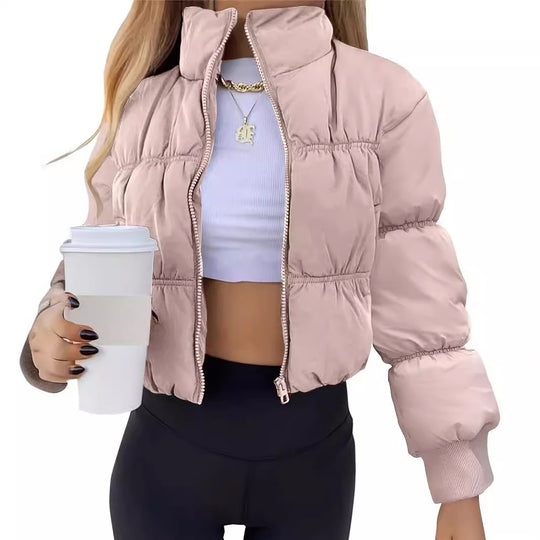 Damen gesteppte Kurzjacke mit hohem Kragen und voluminösem Schnitt EB