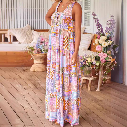 Damen Maxikleid mit farbenfrohem Mandala-Muster und luftiger Passform EB