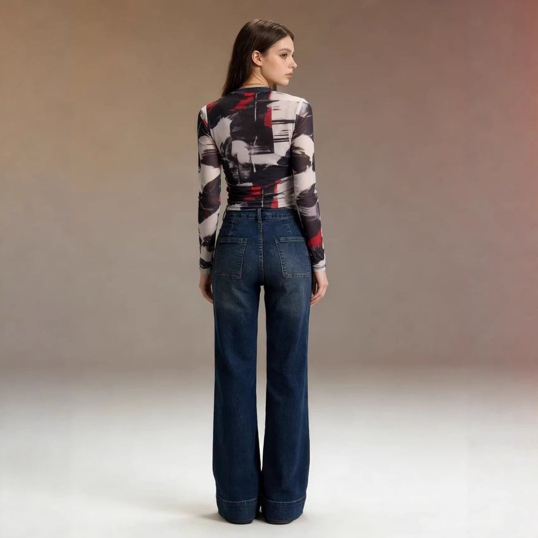 Damen High-Waist Weitbeinerhosen mit angesagtem Aufnäher EB