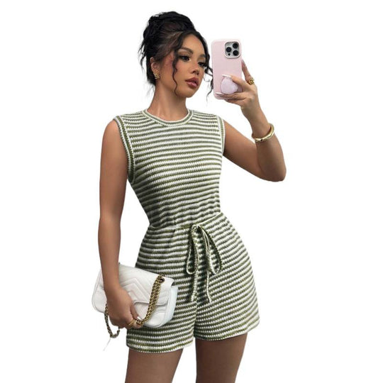 Damen Jumpsuit mit Streifenmuster und breiten Trägern EB