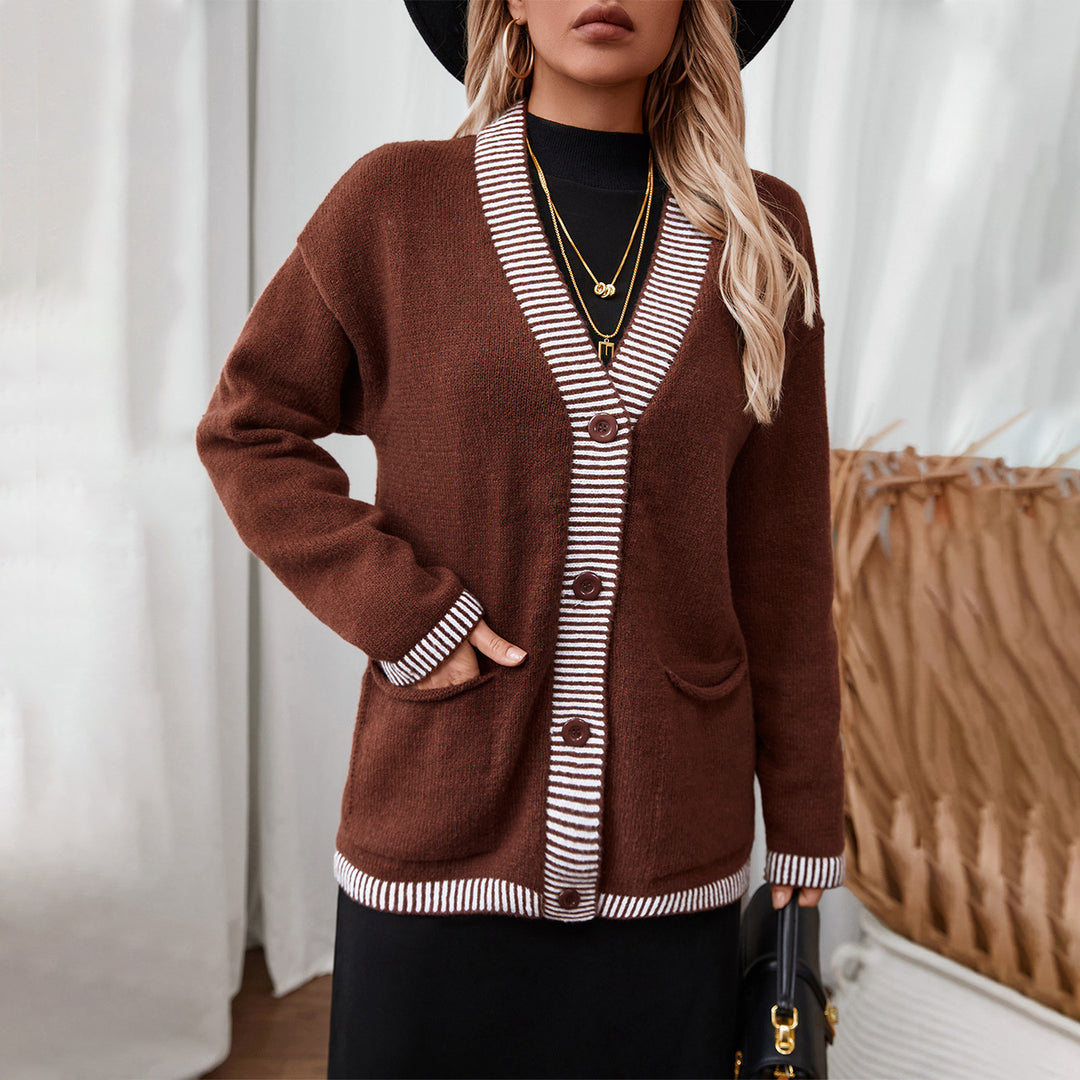 Damen Strickjacke mit modernen Streifenakzenten und Taschen EB