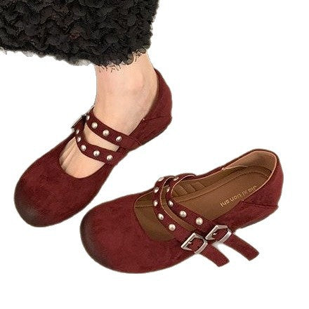 Damen Vintage Buckle Ballerinas mit dekorativen Riemen EB
