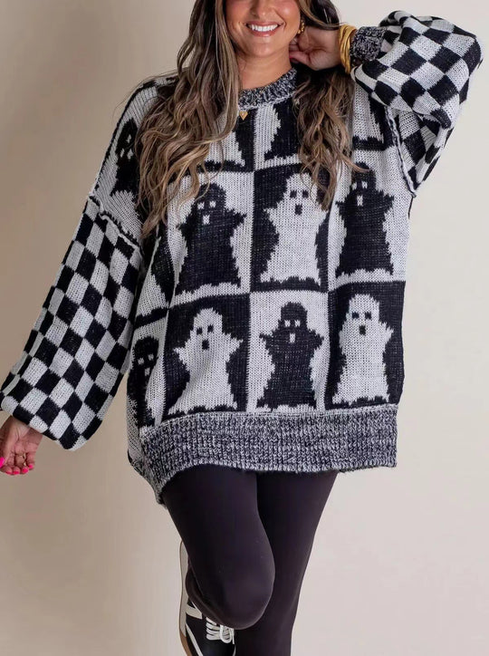 Damen Großer, gemütlicher Strickpullover mit Geisterdesign EB