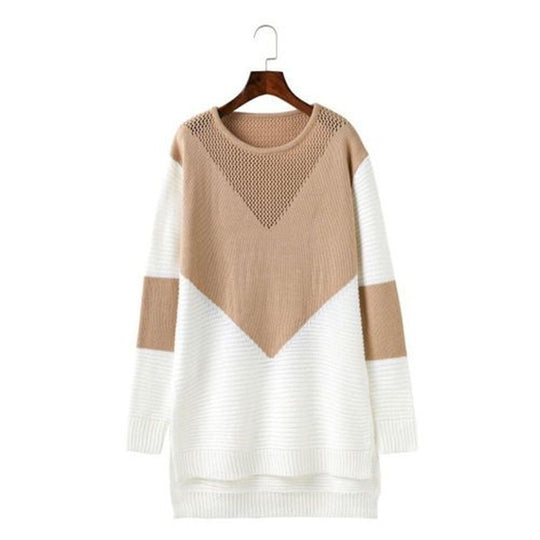 Damen Großer Strickpullover mit modernem geometrischen Design und atmungsaktiver Struktur EB