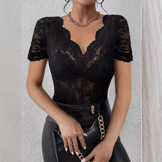 Damen Spitzenbody mit romantischer Dekolleté-Detail EB