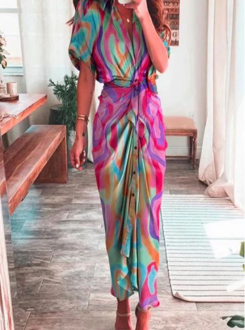 Damen nan Drapiertes Hemdmidikleid mit Taillenbindegürtel, seitlicher Drapage und Knopfleiste EB