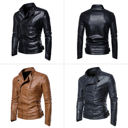Herren Kunstleder‑Bikerjacke mit gesteppter Schulter‑ und Ärmelpartie EB