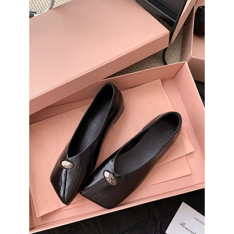 Damen Klassische Ballerinas mit modischem Knopf EB