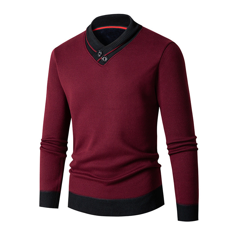 Herren Pullover mit modernem Schalkragen und Knopfdetails EB